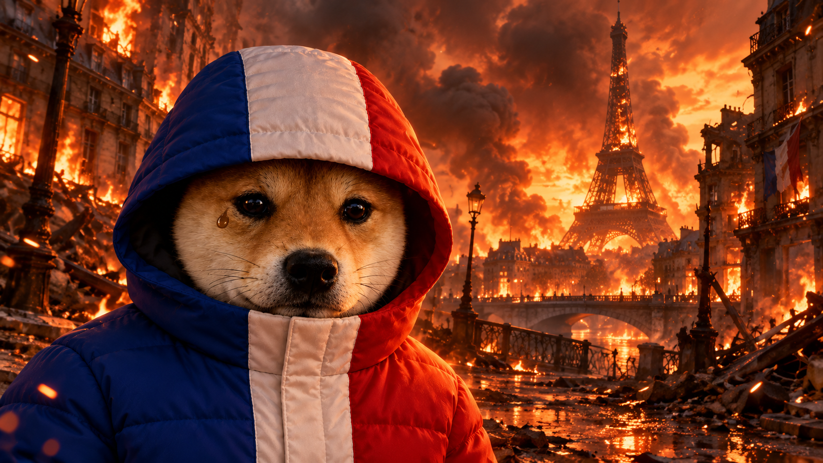 DOGWIFFRANCE in burning Paris